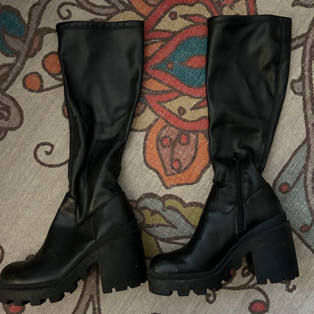 Black Platform Knee-High Boots